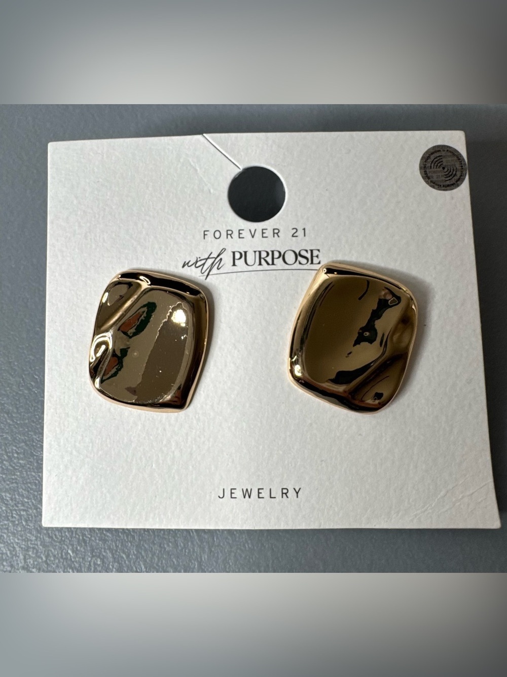 Forever 21 with purpose Shiny Gold Organic round Square Stud Earrings classy chi